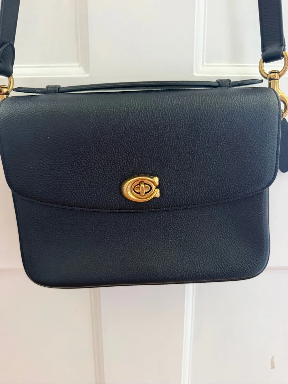 Coach Black Leather Shoulder Bag with Gold Turnlock